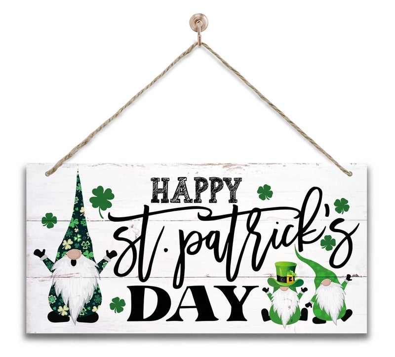 Gkwa Hanging Happy St Patrick's Day Wood Decor Sign - Gnome Printed Wall Art, Irish Home Signs, Door Hanging, Rustic Farmhouse Decor - Image 1