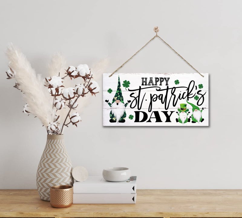 Gkwa Hanging Happy St Patrick's Day Wood Decor Sign - Gnome Printed Wall Art, Irish Home Signs, Door Hanging, Rustic Farmhouse Decor - Image 2