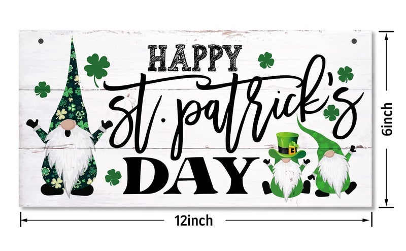 Gkwa Hanging Happy St Patrick's Day Wood Decor Sign - Gnome Printed Wall Art, Irish Home Signs, Door Hanging, Rustic Farmhouse Decor - Image 3