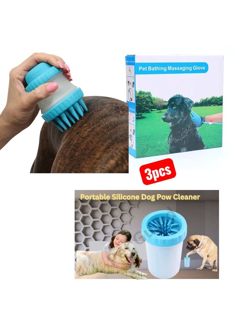 Pet bath and massage brush with portable silicone paw cleaner, for ultimate comfort and hygiene.