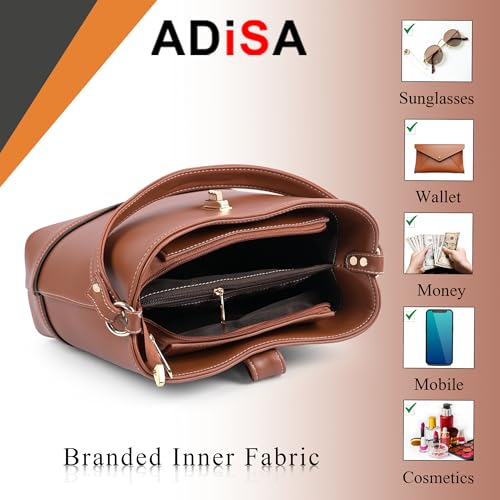 ADISA Women's Girls Bucket Cross Body Bag with Sling (SL5139) (Tan) - Image 4