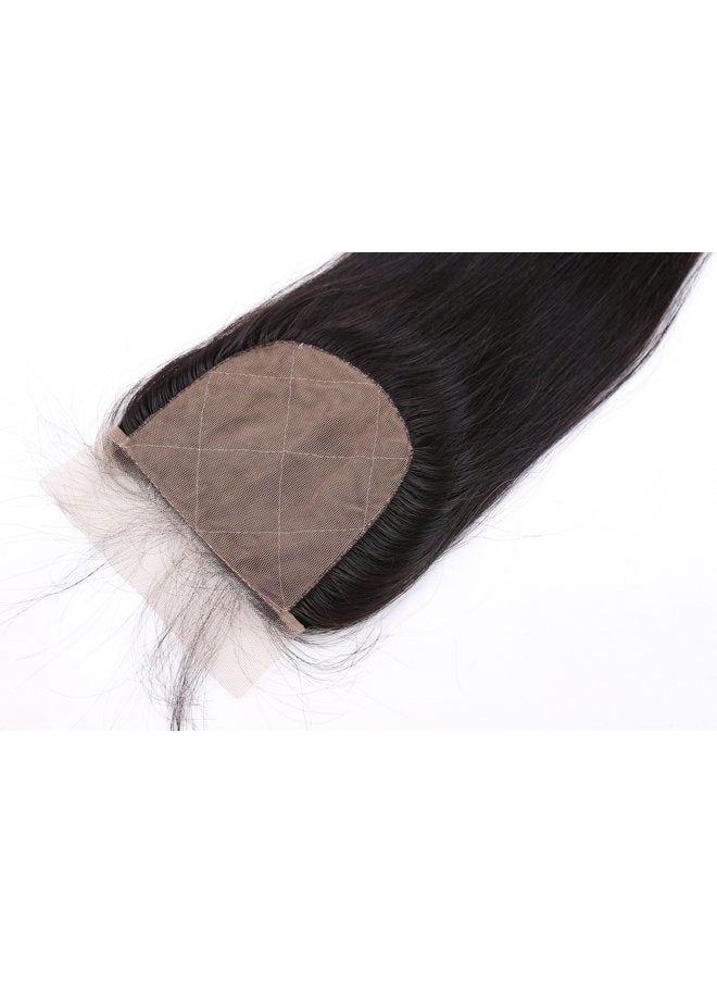 greatremy - Greatremy 10A 4"x4" Silk Base Lace Closure Straight Virgin Hair With Baby Hair Free Part Natural Color 14inch - Image 1