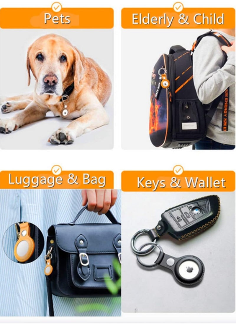 Leather AirTag Keyring Case For Apple Airtag Holder Protective Leather Airtags Case Tracker Cover with Air Tag Holder Airtag Key Ring Compatible with Apple New AirTag