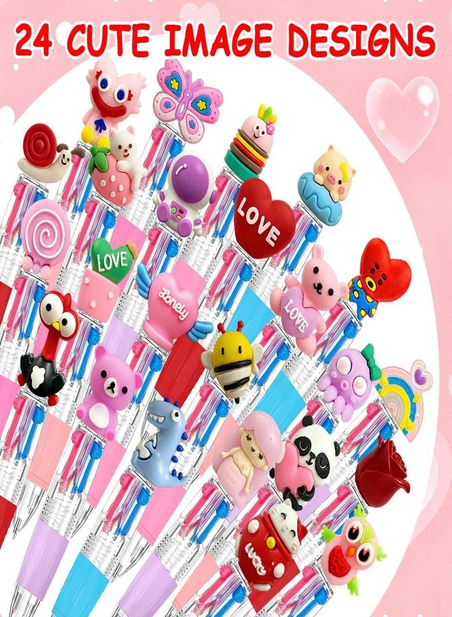 AWEELON 24 Pcs Valentine's Fun Pen Bulk Mini Multicolor 4 in 1 Ballpoint Cute Retractable Pens for Valentine's Day Birthdays Parties Prizes Office Writing Supplies Goodie Bag Stuffers - Image 3