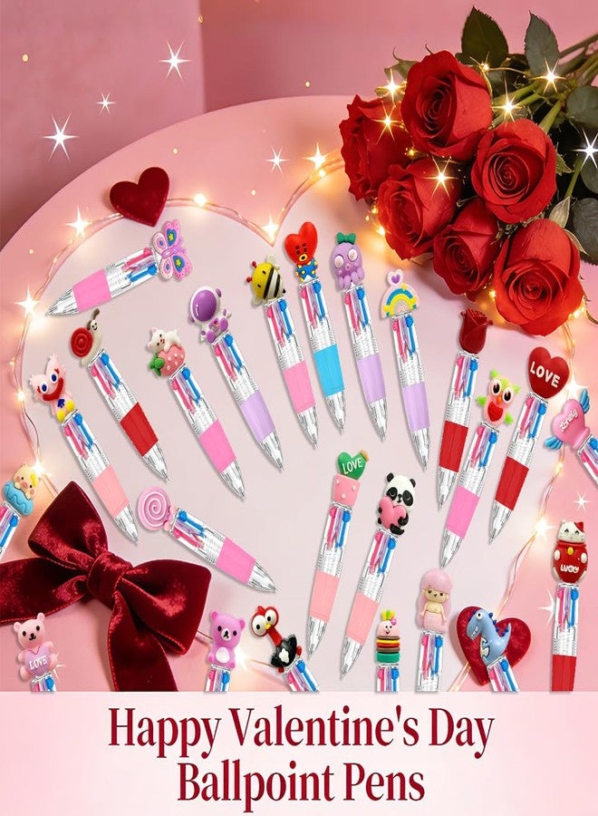 AWEELON 24 Pcs Valentine's Fun Pen Bulk Mini Multicolor 4 in 1 Ballpoint Cute Retractable Pens for Valentine's Day Birthdays Parties Prizes Office Writing Supplies Goodie Bag Stuffers - Image 5