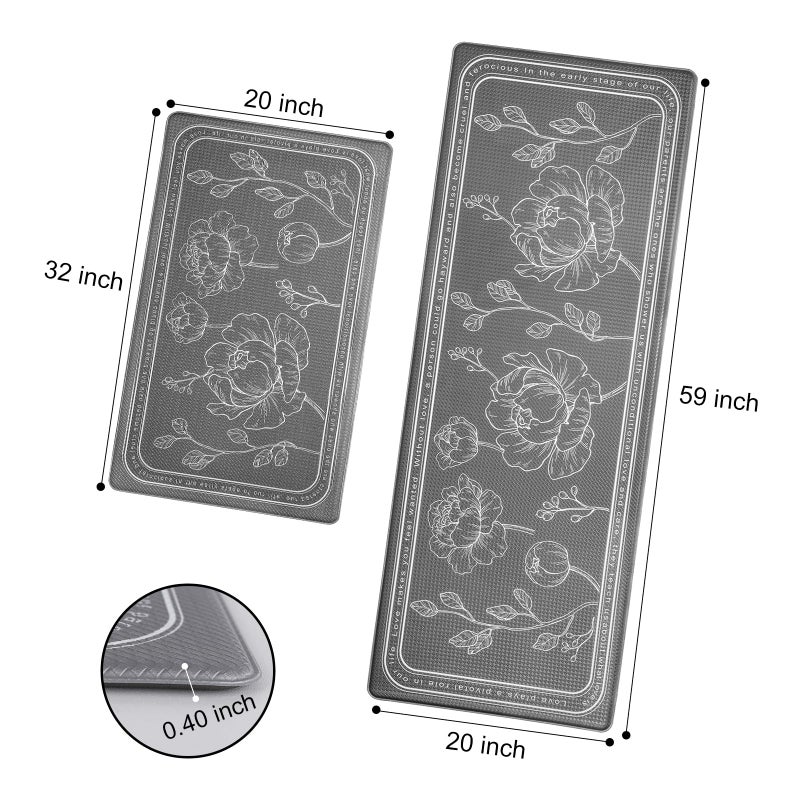 ROTTOGOON Kitchen Floor Mat Set of 2, Cushioned Anti Fatigue Kitchen Mat 20"x32"+20"x59", Non-Slip Waterproof Kitchen Rug, Premium PVC Comfort Kitchen Mats and Rugs for Kitchen, Office, Home, Laundry - Image 2