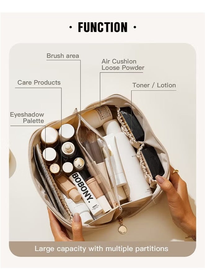 حقيبة مكياج للسفر مقاومة للماء وحقائب مستحضرات تجميل ذات سعة كبيرة للنساء（بني） - Image 2