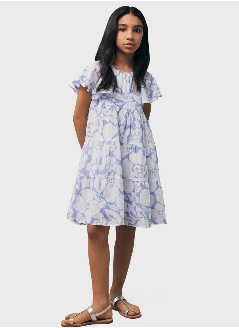 MANGO Kids Floral Puff Sleeve Dress