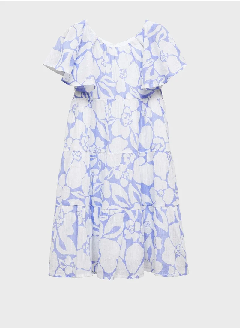 MANGO Kids Floral Puff Sleeve Dress