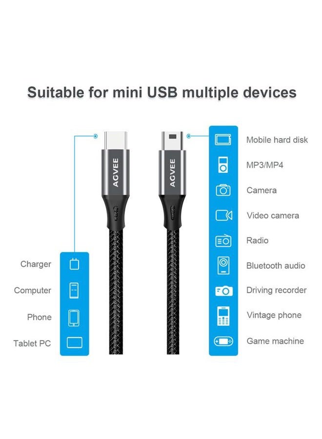 AGVEE [2 Pack 10ft] Long USB-C to Mini USB Cable, Braided Durable Mini-B 5-Pin to Type-C Data Charging Charger OTG Cord for Hero 3+, PS3 Controller, Canon Nikon Camera, GPS, Blue Yeti, Dark Gray - Image 5