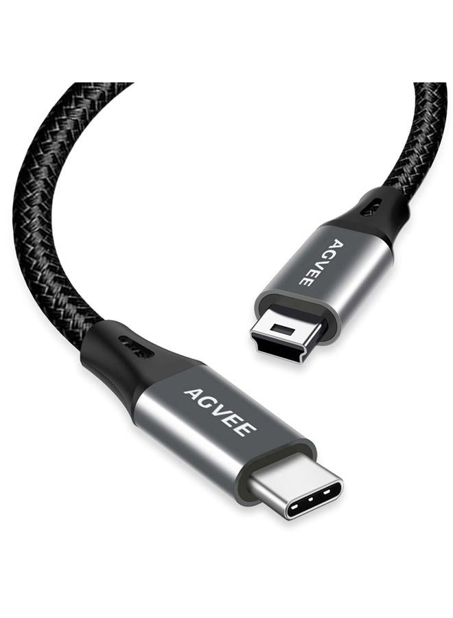 AGVEE [2 Pack 10ft] Long USB-C to Mini USB Cable, Braided Durable Mini-B 5-Pin to Type-C Data Charging Charger OTG Cord for Hero 3+, PS3 Controller, Canon Nikon Camera, GPS, Blue Yeti, Dark Gray - Image 1