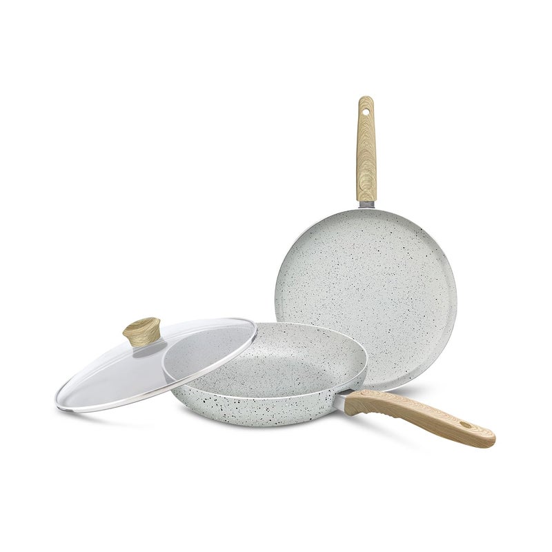 NIRLEP مجموعة جوي 25 سم طاوة و20 سم مقلاة مع غطاء زجاجي| مجموعة غير لاصقة من الجرانيت| قاعدة تحريض| طهي سهل| سهل التنظيف| مقابض ناعمة | مجموعة أواني الطهي| ضمان لمدة سنة من باجاج| رمادي - Image 1