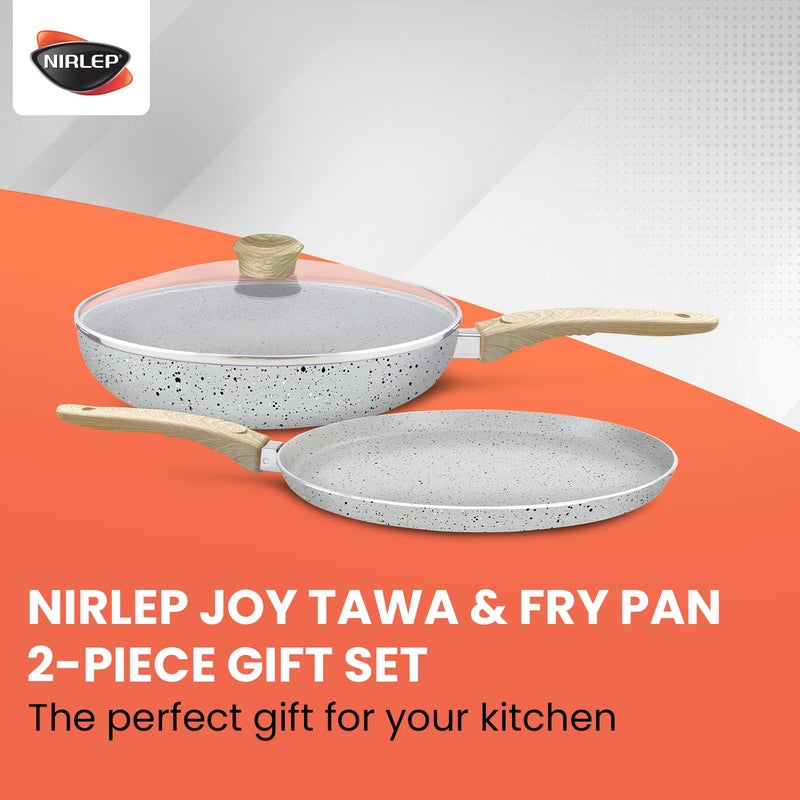 NIRLEP مجموعة جوي 25 سم طاوة و20 سم مقلاة مع غطاء زجاجي| مجموعة غير لاصقة من الجرانيت| قاعدة تحريض| طهي سهل| سهل التنظيف| مقابض ناعمة | مجموعة أواني الطهي| ضمان لمدة سنة من باجاج| رمادي - Image 2
