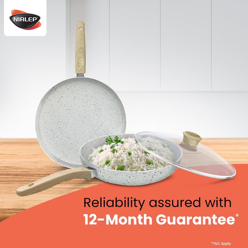 NIRLEP مجموعة جوي 25 سم طاوة و20 سم مقلاة مع غطاء زجاجي| مجموعة غير لاصقة من الجرانيت| قاعدة تحريض| طهي سهل| سهل التنظيف| مقابض ناعمة | مجموعة أواني الطهي| ضمان لمدة سنة من باجاج| رمادي - Image 5