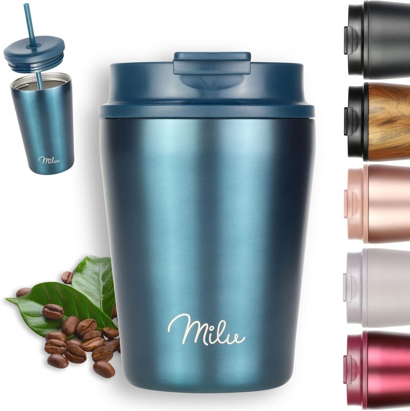 Milu Thermal Mug 300 ml, 400 ml, 500 ml - 100% Leak-Proof - Stainless Steel Coffee Mug to Go Insulated with Straw Keeps Hot for 10 Hours / 20 Hours Cold, BPA-Free (Green, 300 ml) - Image 1