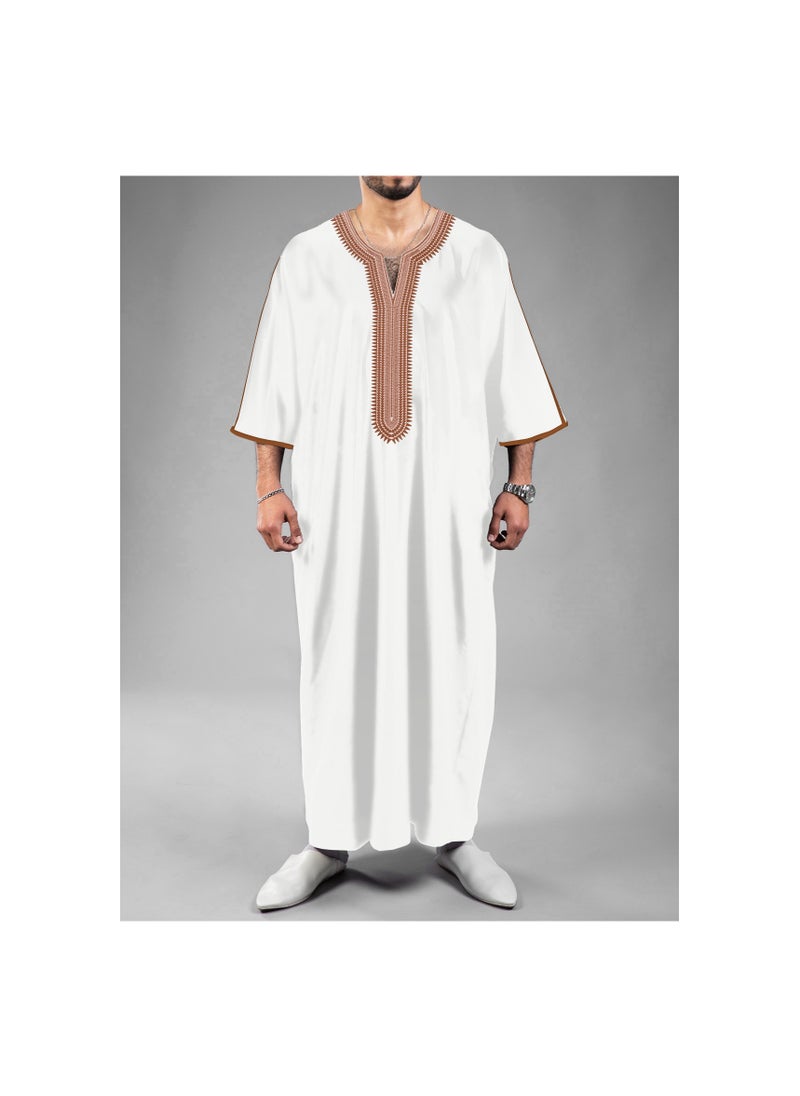 xozgdovg Mid-sleeve embroidery national style Moroccan men's robes plus size  - Image 1