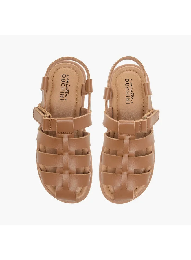 Mister Duchini Boys Solid Cage Sandals with Hook and Loop Closure