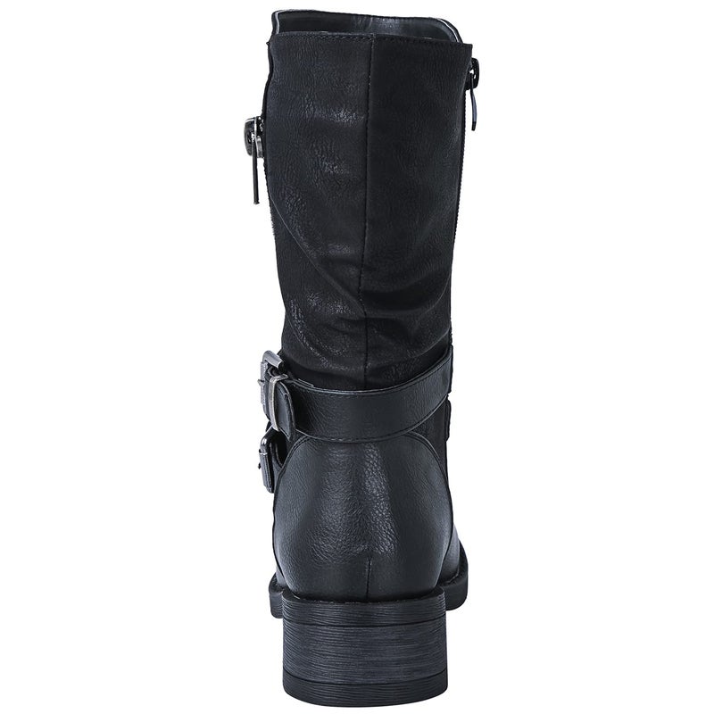 GLOBALWIN Women's Fall Fashion Biker Boots Mid Calf Boots For Women Black Low Heel Size 10M - Image 5