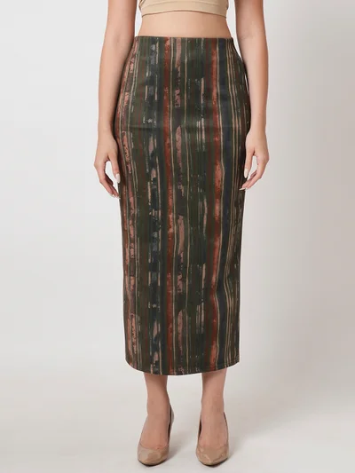 globus Women Printed Stretchable Pencil Midi Skirts