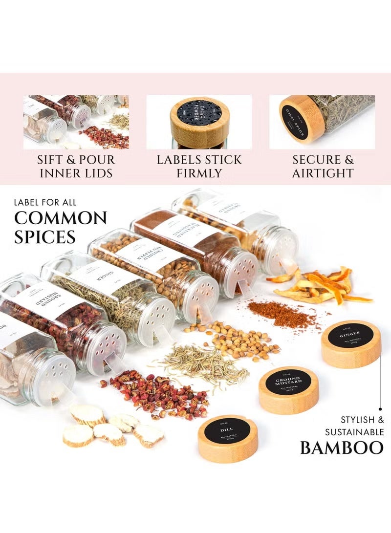 WALALLA 24 Pack Bamboo Glass Spice Jars with Labels and Shaker Lids Clear Empty Bottles Set, Glass Spice Containers with Labels, Seasoning Organizer Jars - Image 5