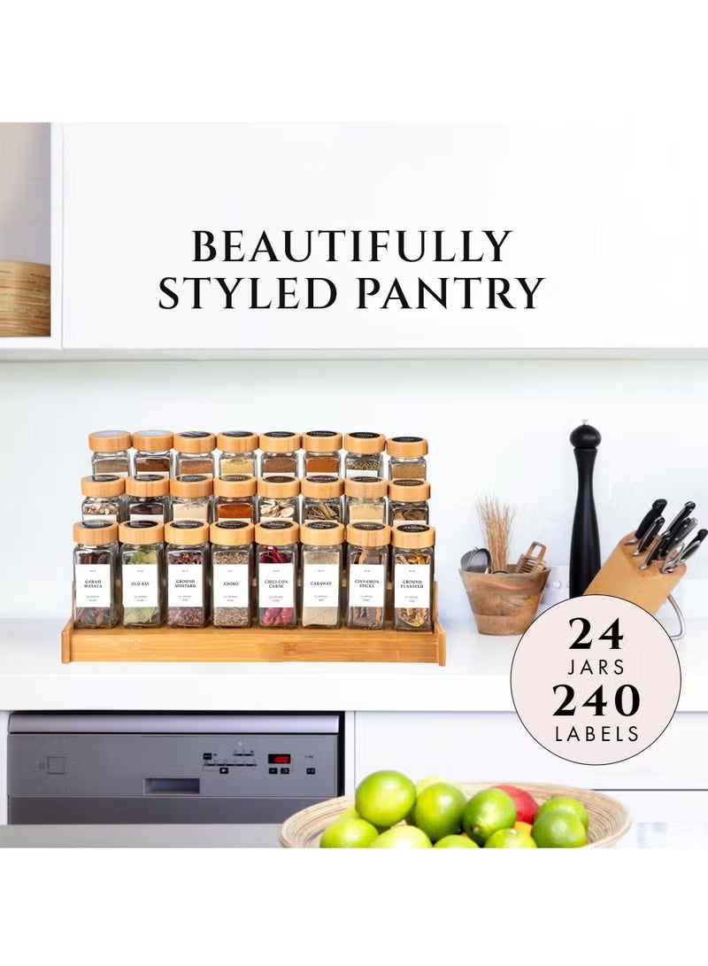 WALALLA 24 Pack Bamboo Glass Spice Jars with Labels and Shaker Lids Clear Empty Bottles Set, Glass Spice Containers with Labels, Seasoning Organizer Jars - Image 3