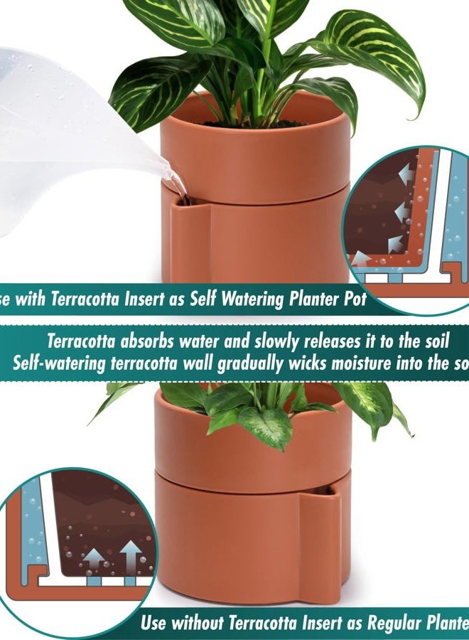 Phoenix Vine 8 Inch Self-Watering Planter Pot with Terracotta Insert, Deep Water Reservoir, and Ceramic-Alike BPA-Free Plastic Planter Pot for Plant, Modern Planter for Houseplants, Terracotta, 53-A-T-3 - Image 3
