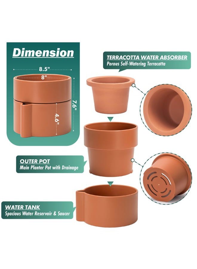 Phoenix Vine 8 Inch Self-Watering Planter Pot with Terracotta Insert, Deep Water Reservoir, and Ceramic-Alike BPA-Free Plastic Planter Pot for Plant, Modern Planter for Houseplants, Terracotta, 53-A-T-3 - Image 4