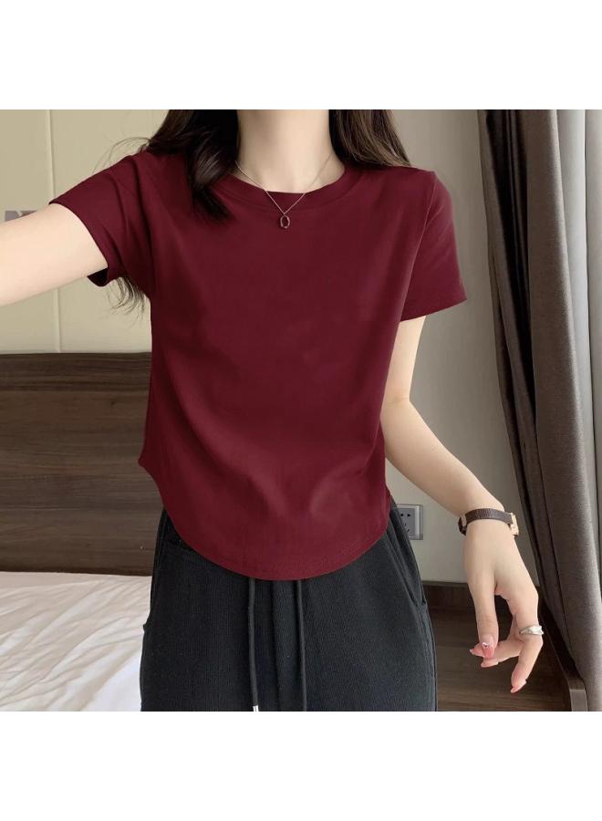 Song Feng Ya Summer Cotton All-match Slim-fit Short-sleeved T-shirt Women's Design Sense Shoulder Bottoming Shirt Women's Inner Top Outer Wear 
