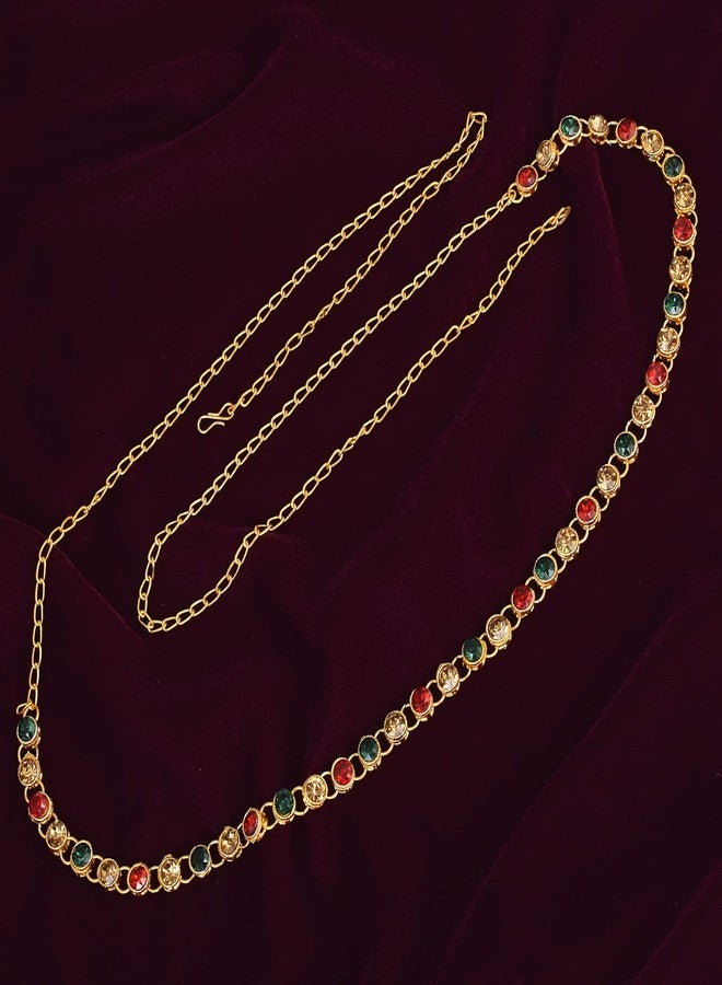 Superstore18 Brass 24KT Gold Plated Traditional Kamarbandh Women Ethnic Waistbelt with Golden Pearls,Imitation Emerald, Ruby Wedding Bridal Jewellery women (SST2556KBKK) - Image 5