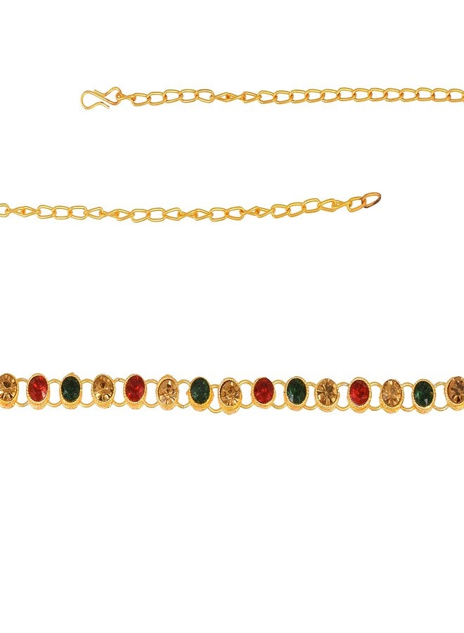 Superstore18 Brass 24KT Gold Plated Traditional Kamarbandh Women Ethnic Waistbelt with Golden Pearls,Imitation Emerald, Ruby Wedding Bridal Jewellery women (SST2556KBKK) - Image 3