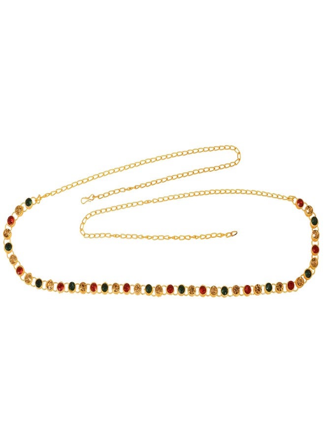 Superstore18 Brass 24KT Gold Plated Traditional Kamarbandh Women Ethnic Waistbelt with Golden Pearls,Imitation Emerald, Ruby Wedding Bridal Jewellery women (SST2556KBKK) - Image 1