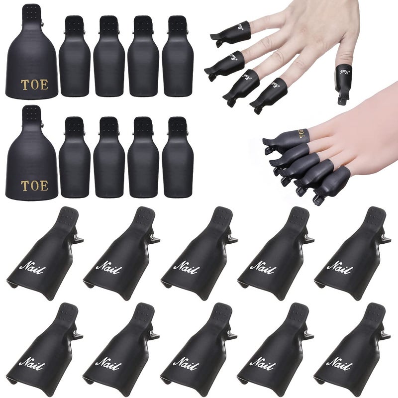 Akstore Akstore 20 PCS Nail Polish Remover ClipsToenail and Finger Gel Nail Polish Remover Clips Acrylic Nail Art Soak Off Clip Caps Black 