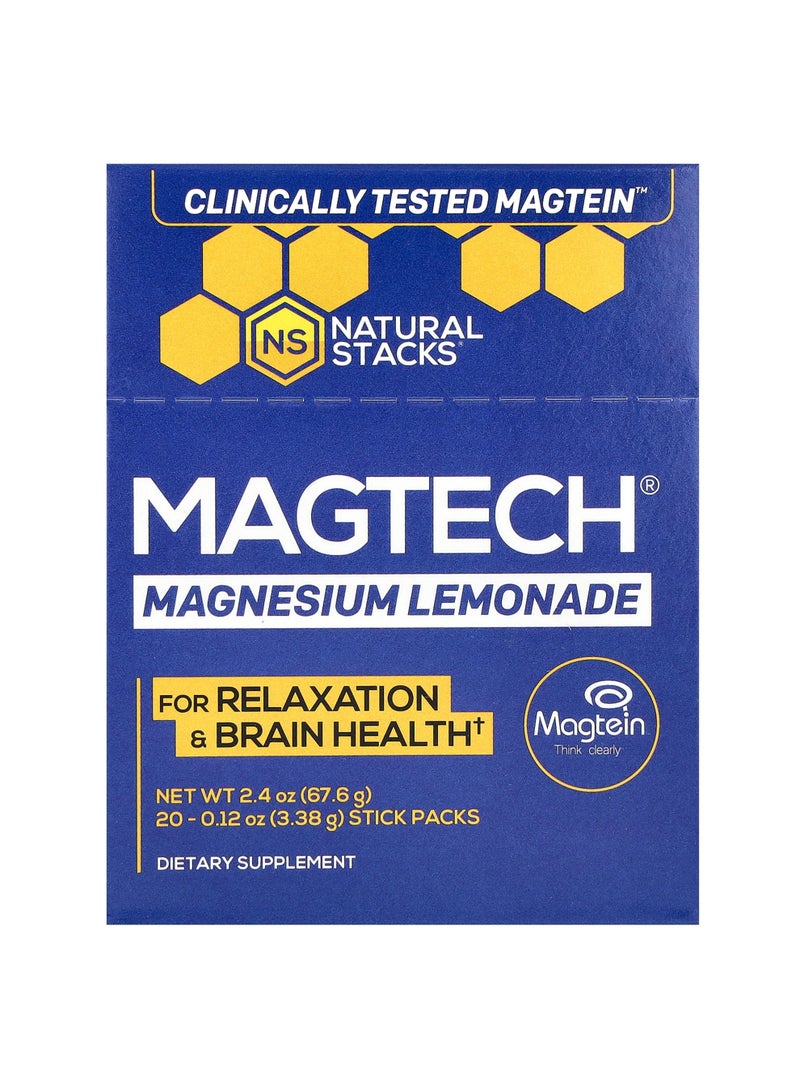 MagTech® Magnesium, Lemonade, 20 Stick Packs, 0.12 oz (3.38 g) Each