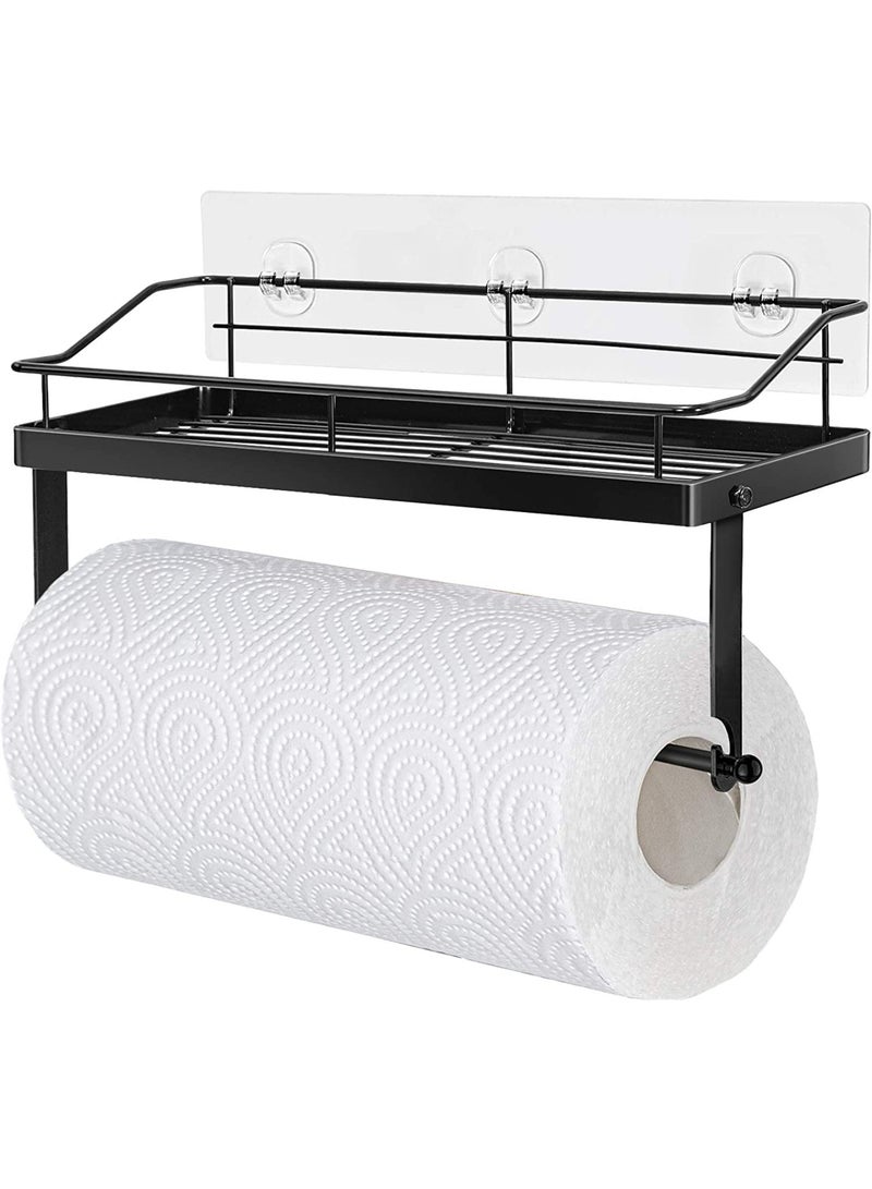 SYOSI Paper Towel Holder With Shelf Storage Adhesive Wall Mount 2-In-1 Durable Metal Wire Design For Kitchen Shower Bathroom Organizer  - Image 2