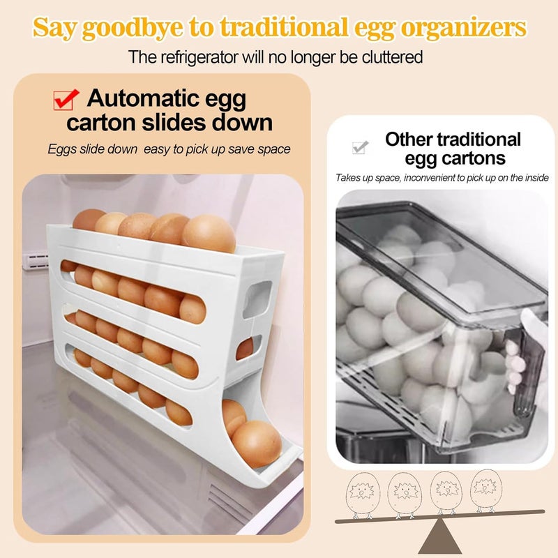 Takositio Takositio 1pcs Auto Rolling Egg Organizer for Fridge 4Tier Stackable Egg Dispenser HolderLarge Capacity 30Egg Storage Box Easy Access Automatic Egg Dispenser for Refrigerator Storage Multicolor - Image 3