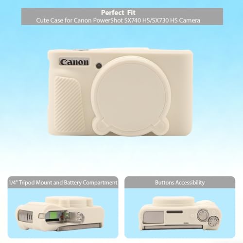 Frevyve Case for Canon PowerShot SX740 HS, SX730 HS Camera, Soft Silicone Protective Case, Slim Fit Sleeve with Removable Lens Cover and Screen Protector Accessories, Anti-Scratch (Beige) - Image 5