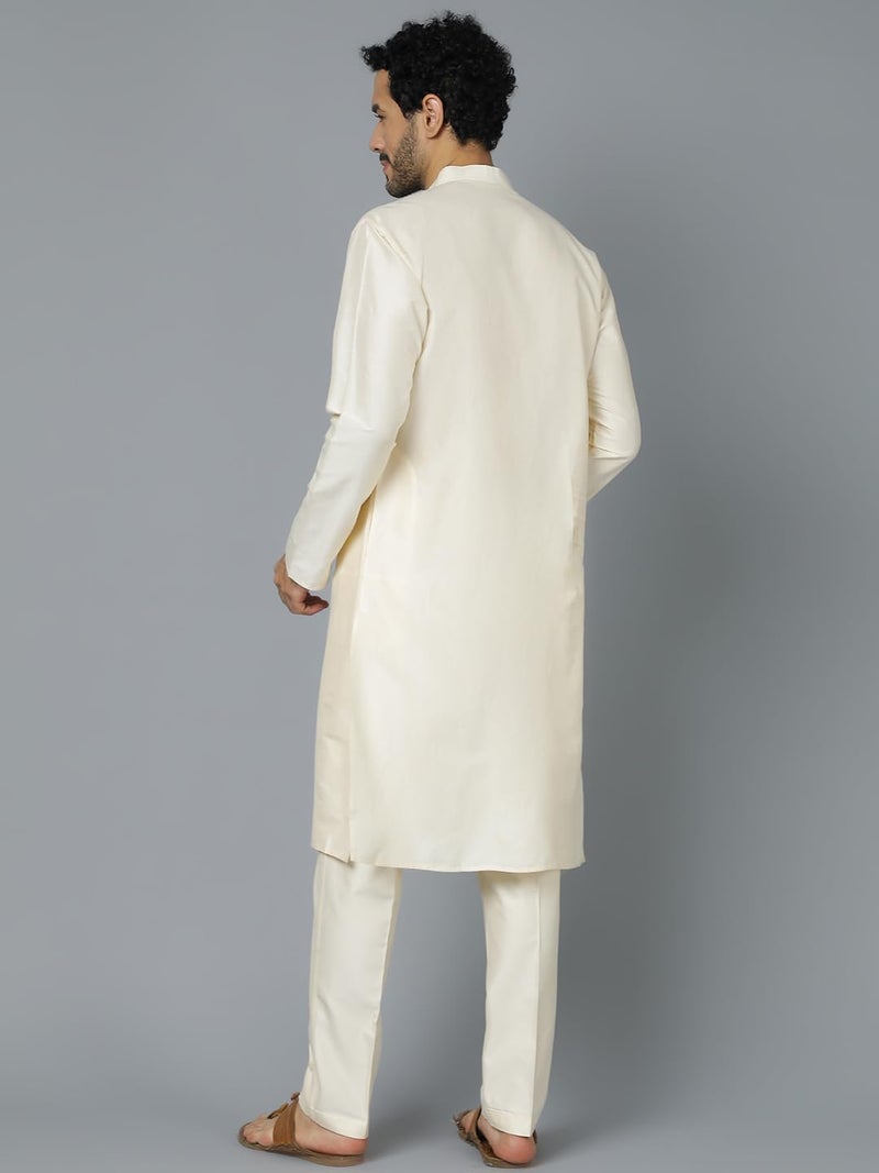 VASTRAMAY Men’s Viscose Kurta Pyjama Set I Solid Plain Weave Design I Supreme Solids Indated Traditions Festive Kurta and Pyjama Set_VSHRMK169CRnPANT011CR_38 | Traditional Outfit Cream - Image 3
