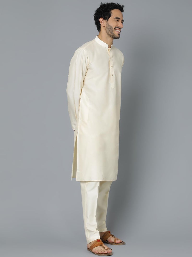 VASTRAMAY Men’s Viscose Kurta Pyjama Set I Solid Plain Weave Design I Supreme Solids Indated Traditions Festive Kurta and Pyjama Set_VSHRMK169CRnPANT011CR_38 | Traditional Outfit Cream - Image 2