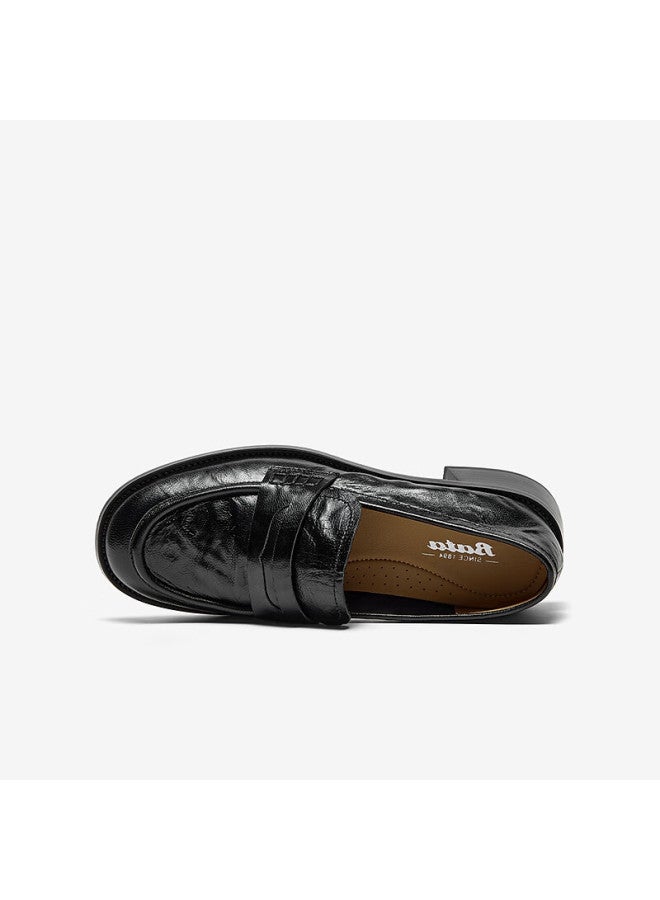 Bata Women's Loafers 2025 Autumn Sheepskin British Style Slip-on Shoes 63051ca5 Black Size 38 - Image 4