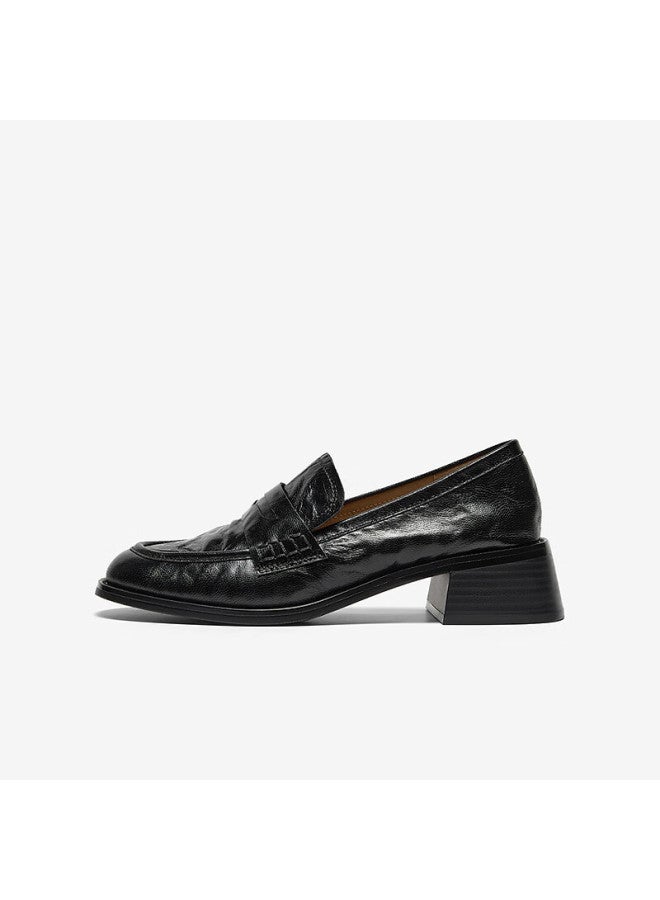 Bata Women's Loafers 2025 Autumn Sheepskin British Style Slip-on Shoes 63051ca5 Black Size 38 - Image 2