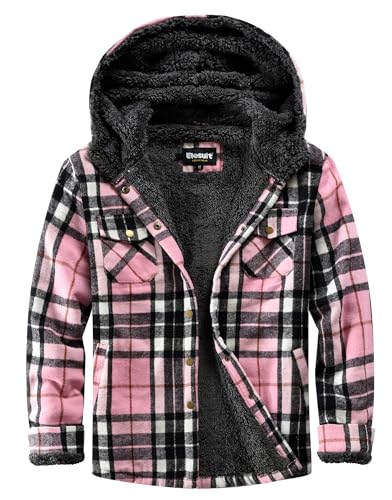 Elesuit Women's Fleece Flannel Jacket Plaid Sherpa Lined Jacket Long Sleeve Button Down Hooded Jackets for Women Black Pink X-large - Image 1
