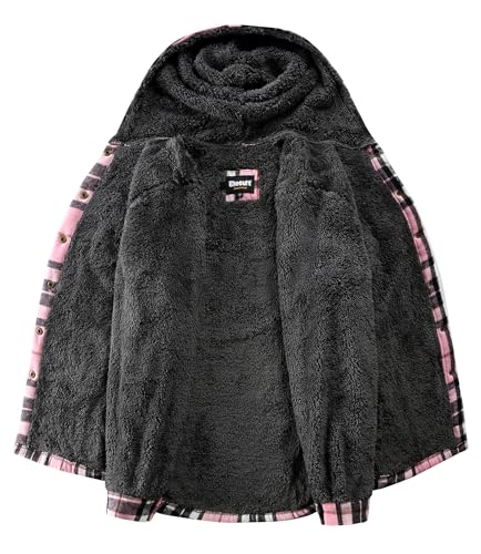 Elesuit Women's Fleece Flannel Jacket Plaid Sherpa Lined Jacket Long Sleeve Button Down Hooded Jackets for Women Black Pink X-large - Image 4