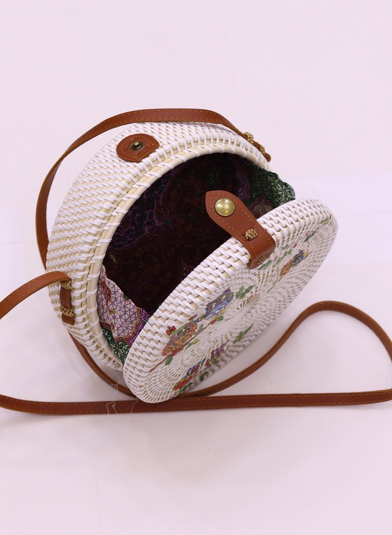 Rattan Bags for Women - Handmade Wicker Woven Purse Handbag Circle Boho Bag Bali