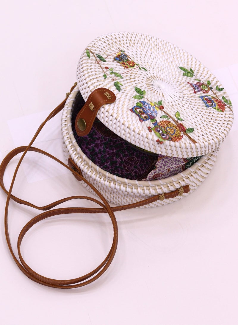 Rattan Bags for Women - Handmade Wicker Woven Purse Handbag Circle Boho Bag Bali