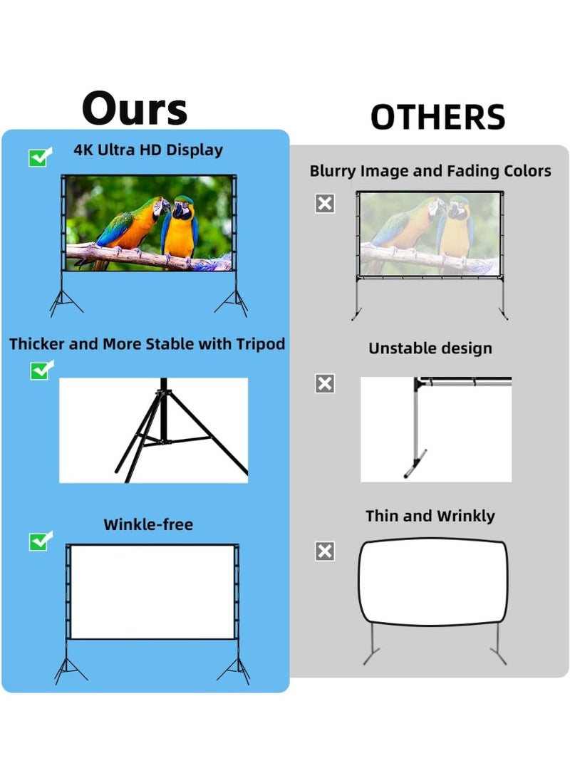 GEBSMY 120 Inch Projector Screen with 2.7M High Tripod Stands, Portable Movie Screen Indoor and Outdoor - 16:9 4K HD Foldable Anti-Crease Projection Screen with Carry Bag for Movie Nights, Camping and Parties - Image 3