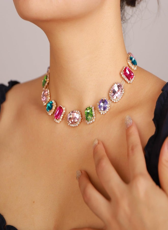 Rumtock Colorful Crystal Beads Choker Chunky Necklace for Women Sparkle Jewelry Prom Wedding Special Events (Colorful) - Image 3