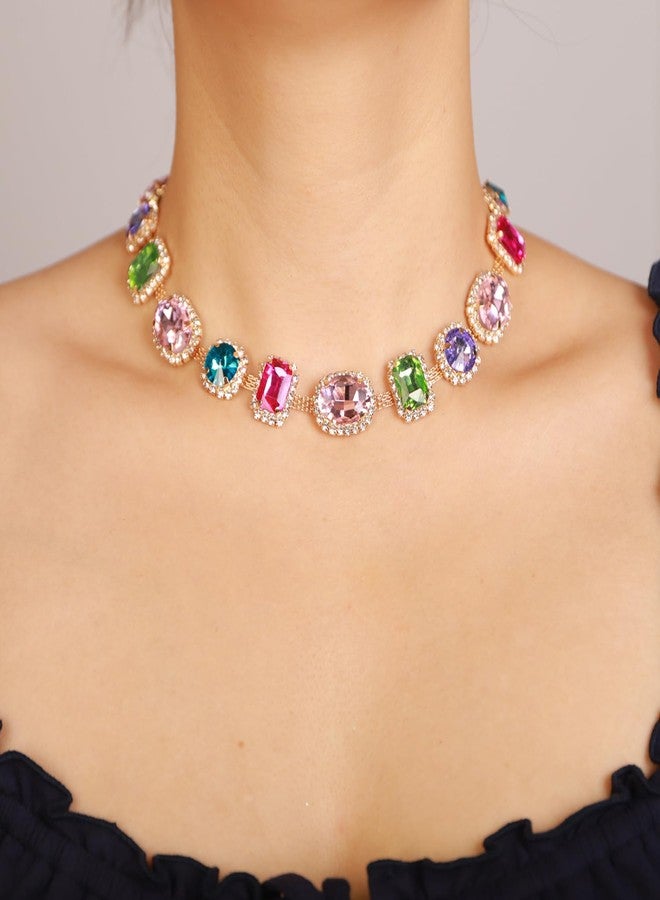Rumtock Colorful Crystal Beads Choker Chunky Necklace for Women Sparkle Jewelry Prom Wedding Special Events (Colorful) - Image 2