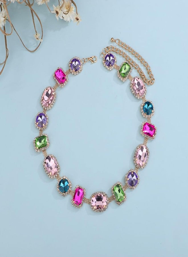Rumtock Colorful Crystal Beads Choker Chunky Necklace for Women Sparkle Jewelry Prom Wedding Special Events (Colorful) - Image 4