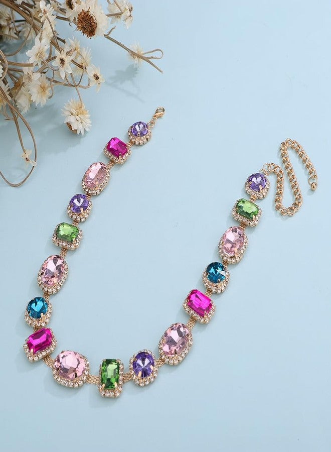 Rumtock Colorful Crystal Beads Choker Chunky Necklace for Women Sparkle Jewelry Prom Wedding Special Events (Colorful) - Image 5