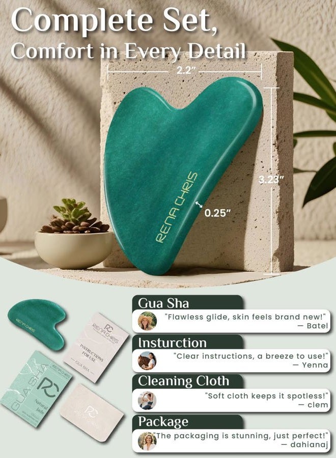 Rena Chris Gua Sha Facial Tools, Natural Jade Stone Guasha, Manual Massage Sticks for Jawline Sculpting and Puffiness Reducing, Facial Massage Tool, Skin-Care Tool (Green) - Image 2